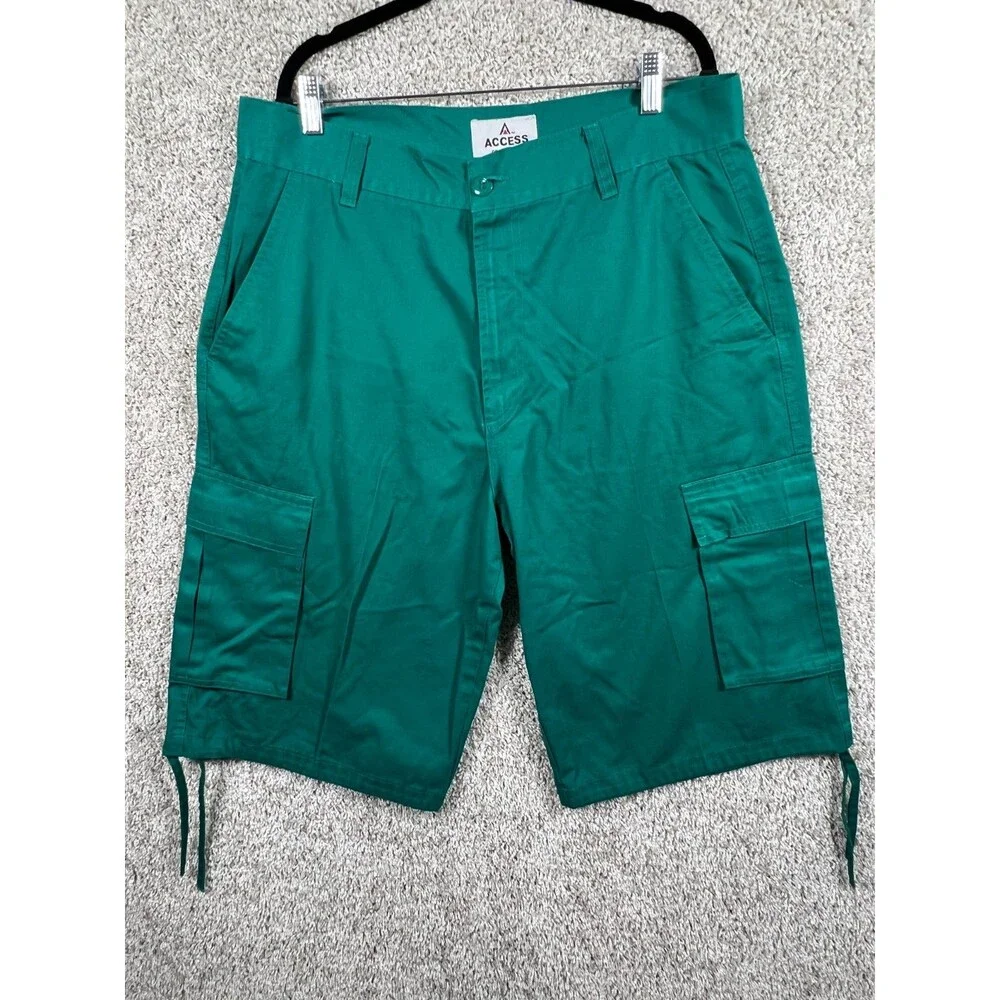 Access Men’s Green Cargo Shorts Casual Utility Pockets Drawstring Hem Size 38 - Picture 1 of 9